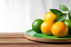 Fresh orange on wood plate photo