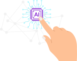 human hand finger touching chip artificial intelligence icon virtual. flat design cartoon png