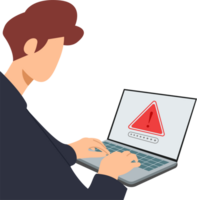 Businessman working on the computer. Warning alert system concept png