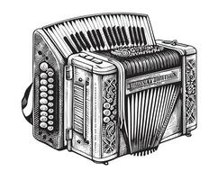 German accordion musical instrument hand drawn sketch Vector illustration