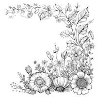 Frame of flowers in boho style sketch hand drawn Vector illustration