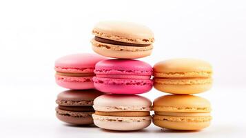 Sweet French macaroons on a white background, dessert. photo