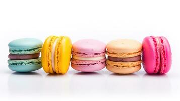 Sweet French macaroons on a white background, dessert. photo