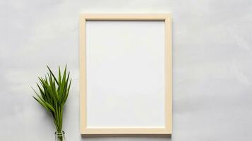Blank picture frame mockup on a wall. Artwork template in interior design. Blank picture frame mockup. photo