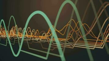 rétro Contexte avec particule sinus formes d'onde doucement oscillant en haut et vers le bas à travers le Cadre. cette science oscillation concept mouvement Contexte est plein HD et une sans couture boucle. video