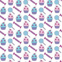 Seamless pattern of cupcakes, lollipops and candies vector