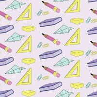 Seamless pattern of school supplies and school items. vector