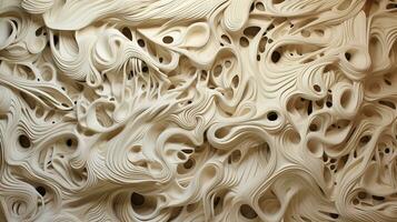 Generative AI, white, ivory and beige modelling clay, gypsum or ceramic background and texture, curls and flowing forms photo