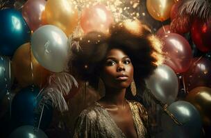 African woman balloons. Generate Ai photo