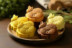 Rabbit chinese traditional mooncake. Generate Ai photo