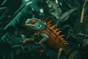 Lizard iguana forest. Generate Ai photo