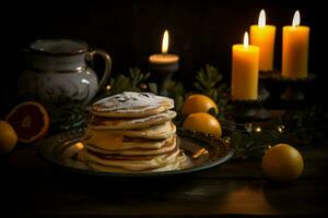 Pancakes candles christmas. Generate Ai photo