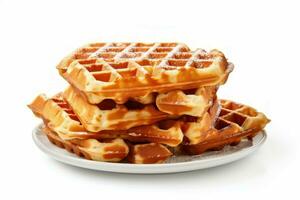 Cooked Belgian waffle dessert is sweet. Generate Ai photo
