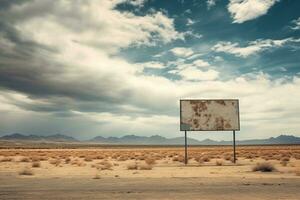 Generative AI, vintage empty sing or billboard in the desert of alien planet, in the space photo