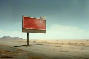 Generative AI, vintage empty sing or billboard in the desert of alien planet, in the space photo