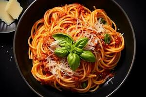 Spaghetti with tomato sauce photo