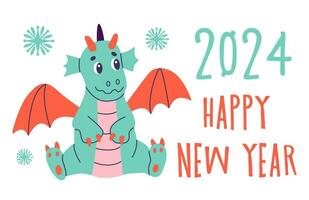 Year of Dragon, Chinese Happy New Year 2024. China lunar calendar animal. Happy Chinese new year greeting card 2024. Flat vector illustration.