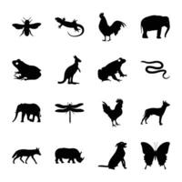 paquete de animal tipos sólido icono vectores