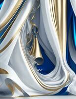 curtains in white, silver, gold and blue colors, abstract illustration photo