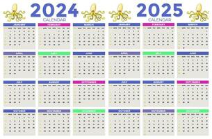 2024, 2025 calendar design template for happy new year vector