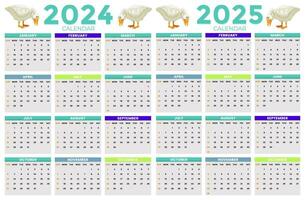 2024, 2025 calendar design template for happy new year vector