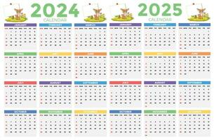 2024, 2025 calendar design template for happy new year vector