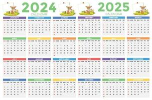 2024, 2025 calendar design template for happy new year vector