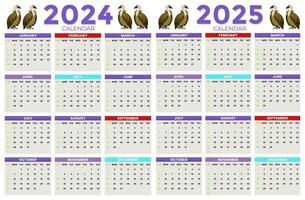 2024, 2025 calendar design template for happy new year vector