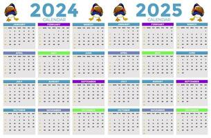 2024, 2025 calendar design template for happy new year vector