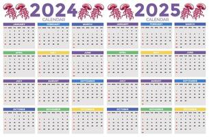 2024, 2025 calendario diseño modelo para contento nuevo año vector