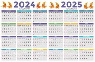 2024, 2025 calendar design template for happy new year vector