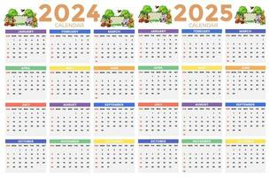 2024, 2025 calendar design template for happy new year vector