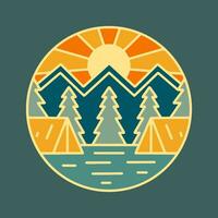 Camping together under mountain mono line  vector illustration for t shirt patch badge design