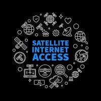 Satellite Internet Access vector outline round banner. Communication Network line illustration