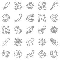 Microbe and Bacteria concept outline icons set - virus vector line symbols