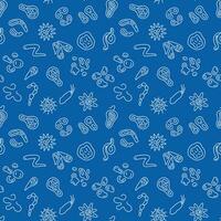 Bacteria thin line Seamless Pattern - Biology concept vector blue linear background