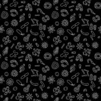 Microorganism and Bacteria vector Pathogen concept dark thin line seamless pattern