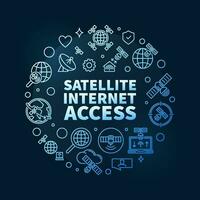 Satellite Internet Access vector thin line blue round banner - Communication Network concept illustration