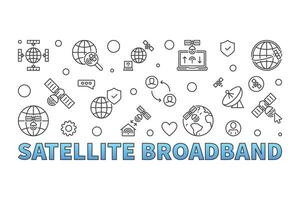 Satellite Broadband vector thin line modern horizontal banner - Internet Technology illustration