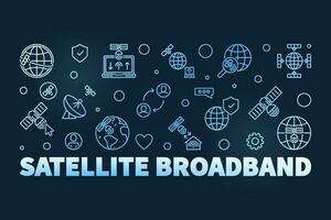 Satellite Broadband vector outline horizontal blue banner. Internet Technology line modern illustration