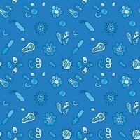 Microbes and Bacteria vector creative blue seamless pattern
