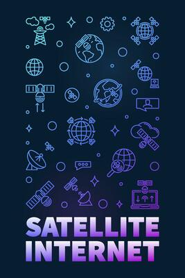 Satellite Internet Access vector outline colorful vertical banner. Wireless Satellite concept linear illustration