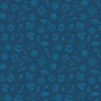 Microbe and Bacteria vector blue modern outline seamless pattern
