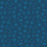 Microbe and Bacteria vector blue modern outline seamless pattern