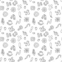 Vector seamless pattern with virus, bacteria and microbe concept outline symbols