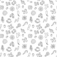 Vector seamless pattern with virus, bacteria and microbe concept outline symbols