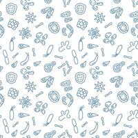 Seamless Pattern with bacteria, viruses and microbes concept blue line icons vector