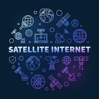 Satellite Internet vector concept outline round colored banner. Technology illustration