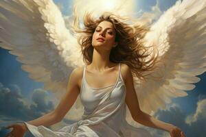 Graceful angel heaven woman. Generate Ai photo