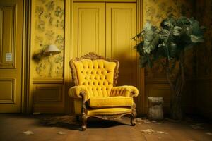 Bright Yellow armchair. Generate Ai photo